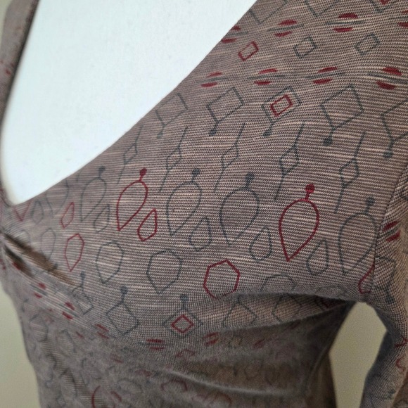 Toad&Co Womens Small Brown Geometric Print V-Neck Empire Waist A-Line Dress - Picture 2 of 5